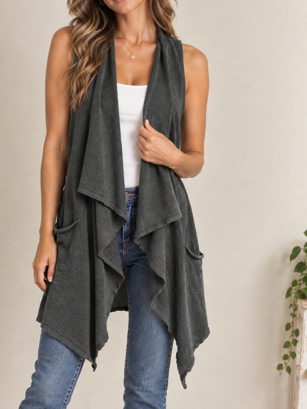 Made in Italy Cotton Cardigan Charcoal Gray With Pockets